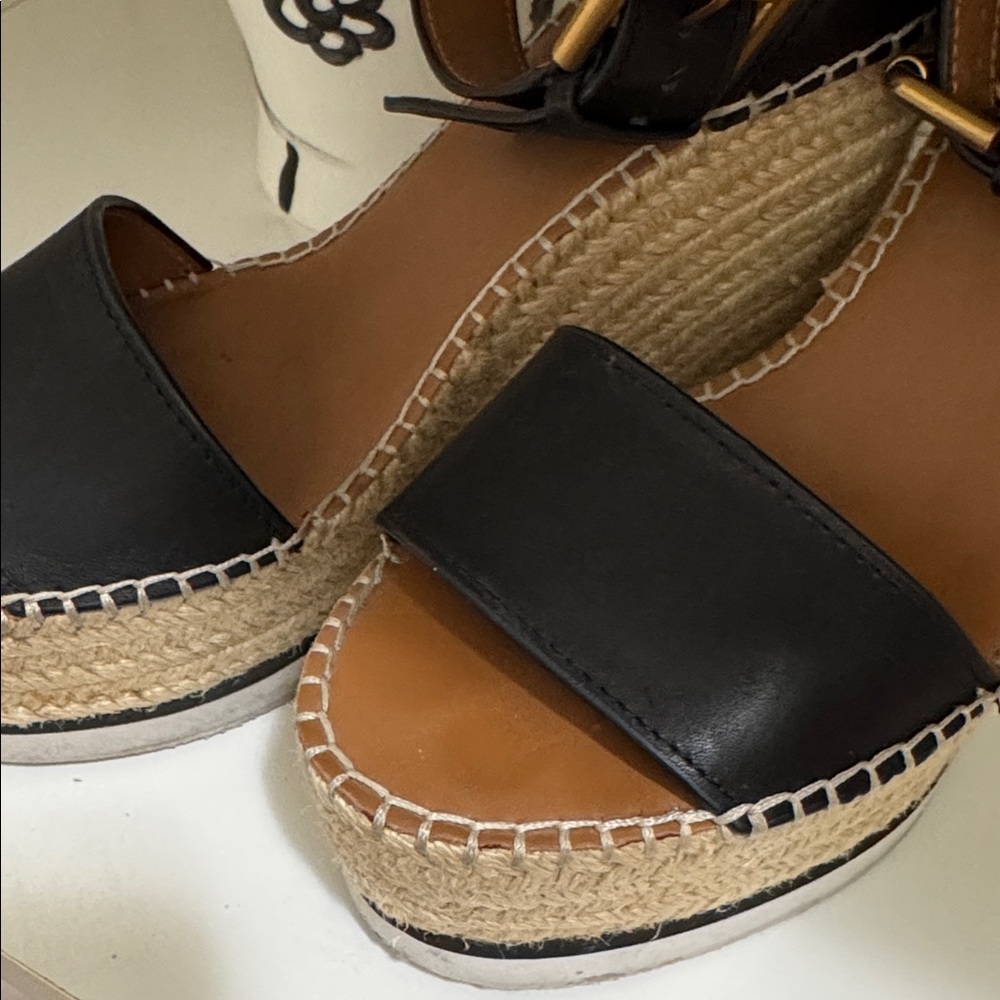 See By Chloe Black Espadrille Wedge Sandals - Picture 2 of 7